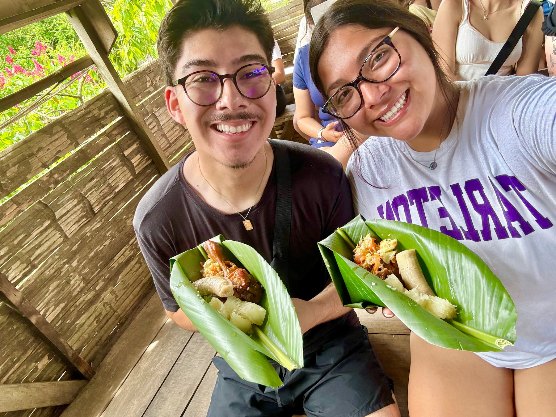 two students eating food