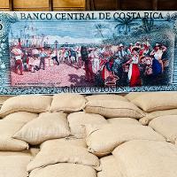 Pictures of bags in front of a sign that reads "Banco Central de Costa Rica"
